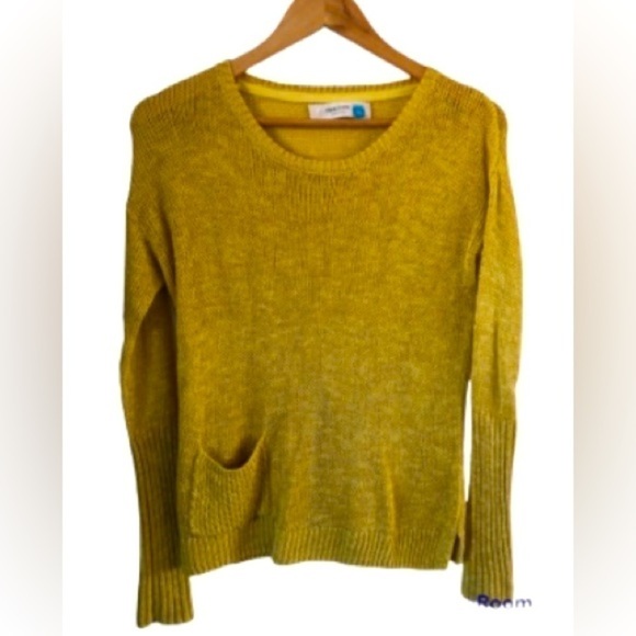 sparrow Anthro Linen Blend Mustard Lightweight Sweater with Pocket SZ XS - Picture 2 of 5